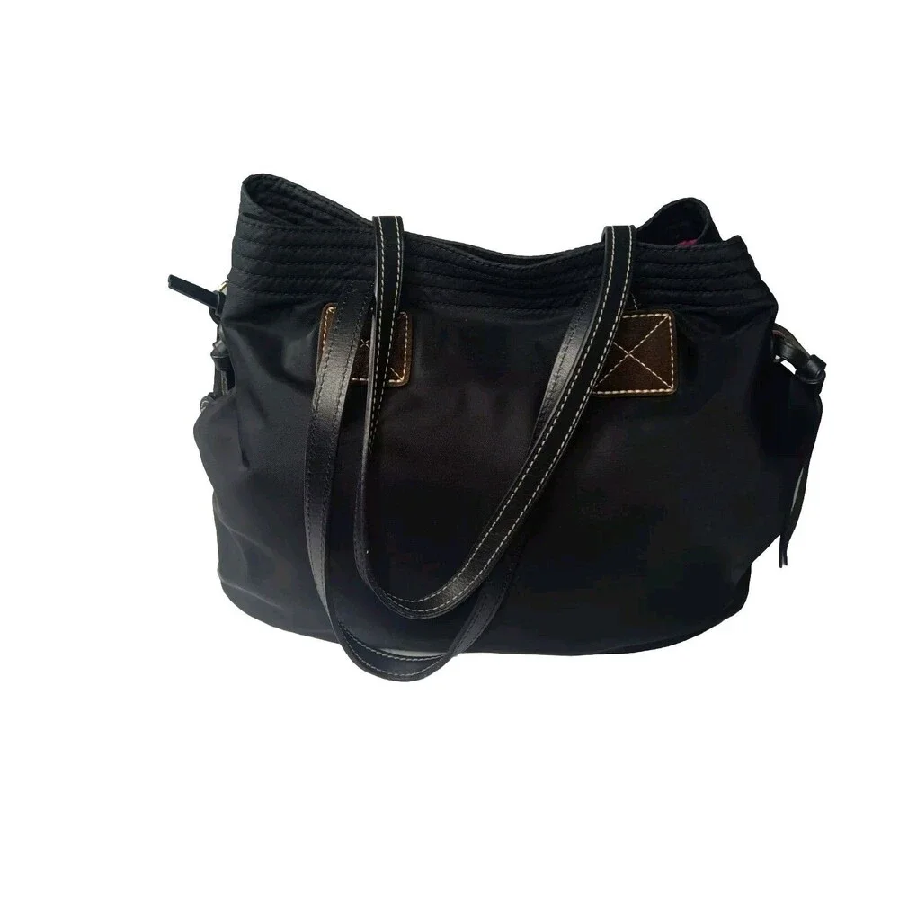 Dooney & Bourke Victoria Black Nylon Tote Leather Trim Handbag